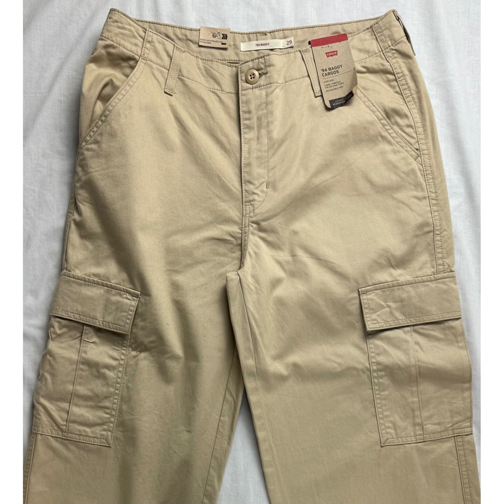 Levis 94 Baggy Cargos Tan Khaki Mid Rise Loose Fit Pants Womens 29x30 - Picture 10 of 16